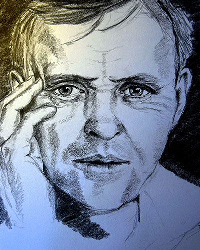 Anthony Hopkins Pencil and Charcoal drawing by Annette Abolins