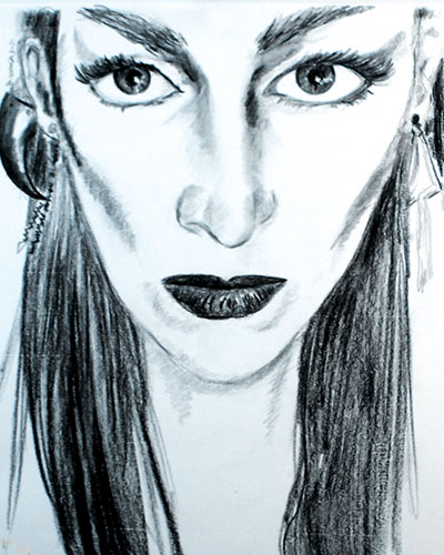 Diamanda Galas Charcoal drawing by Annette Abolins