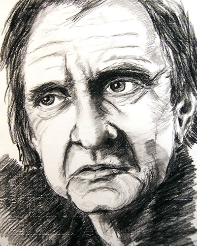 Johnny Cash Charcoal drawing by Annette Abolins