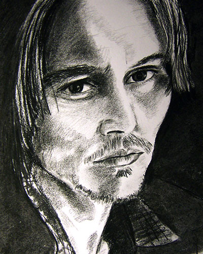 Johnny Depp Charcoal drawing by Annette Abolins