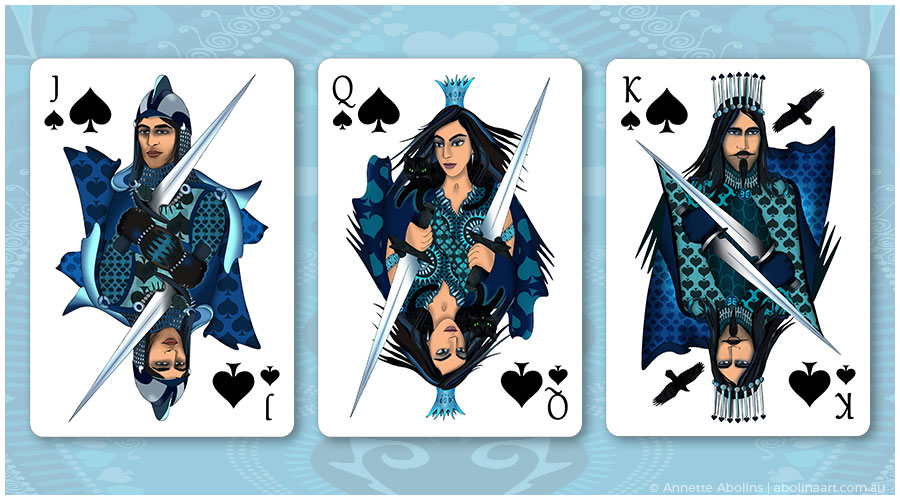Royal Spades - Jack Queen King illustrated by Annette Abolins
