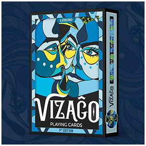 VIZAÄœO playing cards Lumino - blue colour version of custom playing cards with bright faces by Annette Abolins