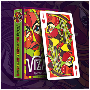 VIZAÄœO playing cards Lumina - red colour version of custom playing cards with bright faces by Annette Abolins