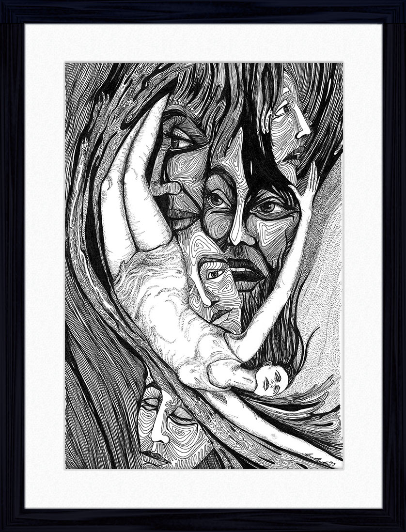 Maelstrom Pen and ink drawing depicting life spinning out of control