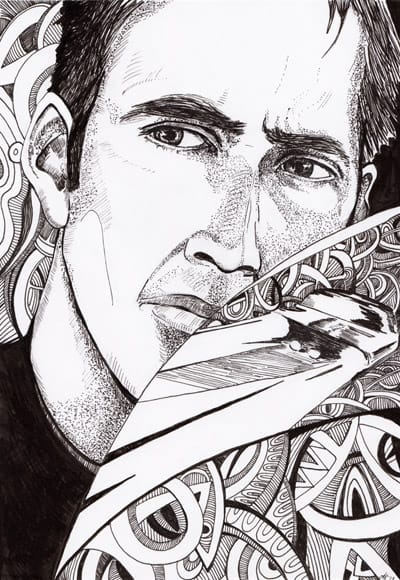 Nicholas Cage - pen & ink drawing - Annette Abolins