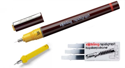  Rotring Rapidograph Pen - 0.1 mm - Black Ink