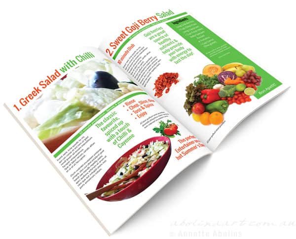 magazine mock-up food inside spread