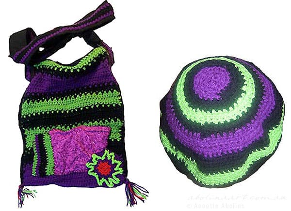 crocheted bag and beanie