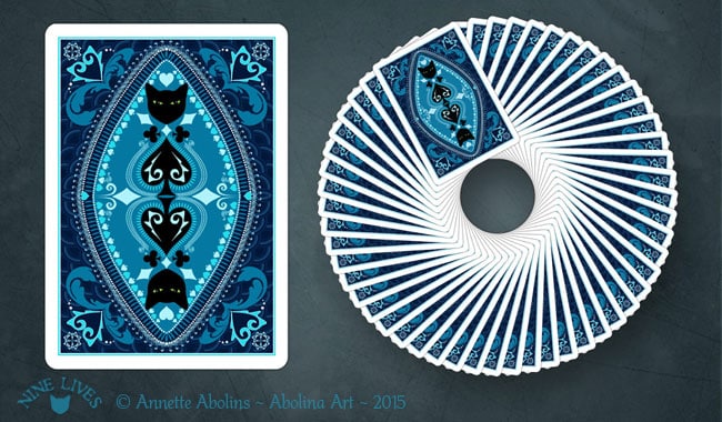 Back design for Nine Lives Playing Cards by Annette Abolins