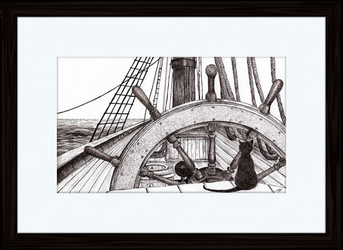 At the Helm - pen and ink - Annette Abolins 2015