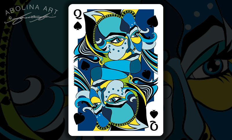 Queen of Spades in colour - with black spades in the artwork