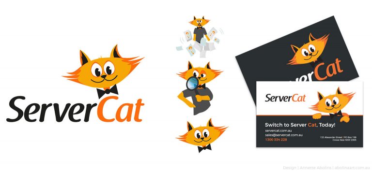 Orange character driven logo with business cards