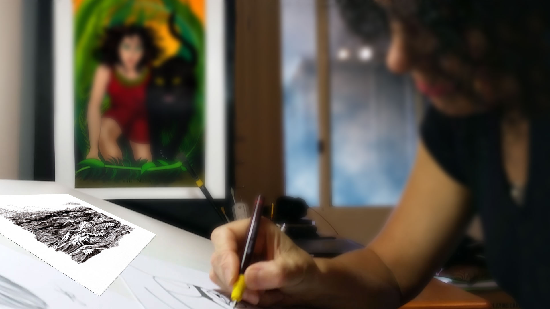 Artist working on a drawing