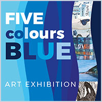 exhibition invite in blue hues