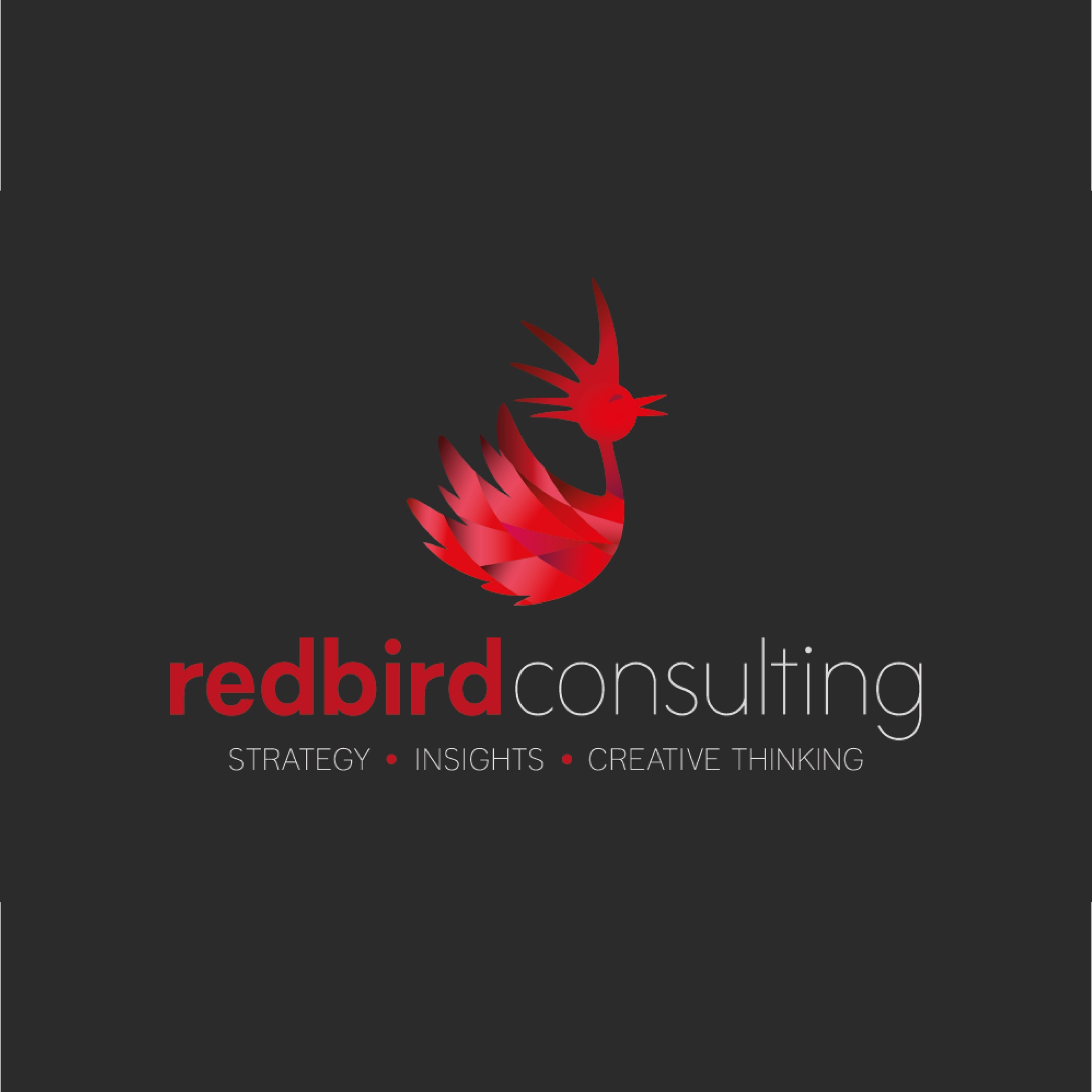 Logo design featuring a red bird and business name