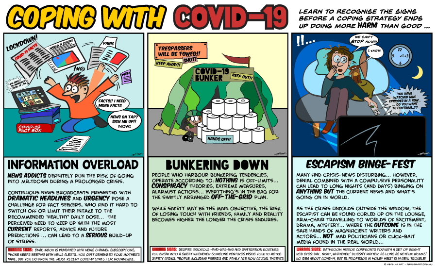 cartoon coping with covid-19 by Abolina Art