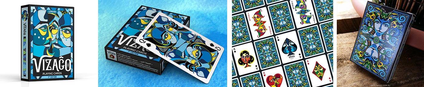 Bold faces featured on custom illustrated playing cards