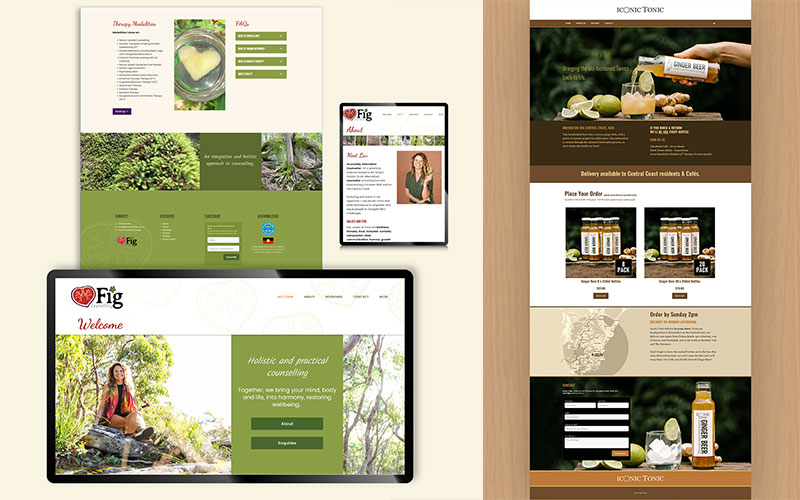 Web design work displayed showing multiple screen displays