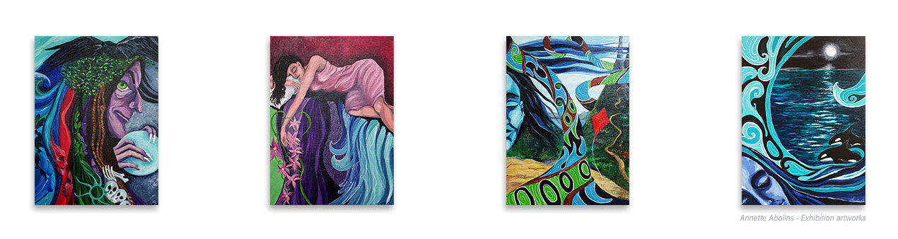Four paintings on board featuring dream-inspired artworks