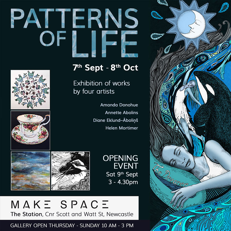 Exhibition poster invite - Patterns of Life - held at Make Space in Newcastle