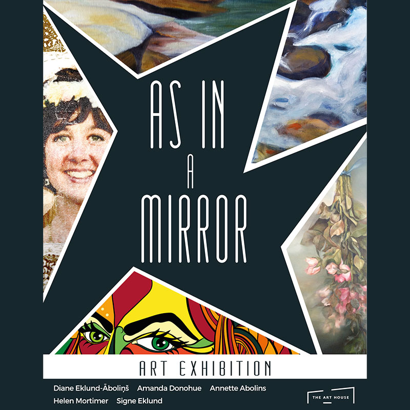 Exhibition poster - As in a Mirror - showing works by five artists