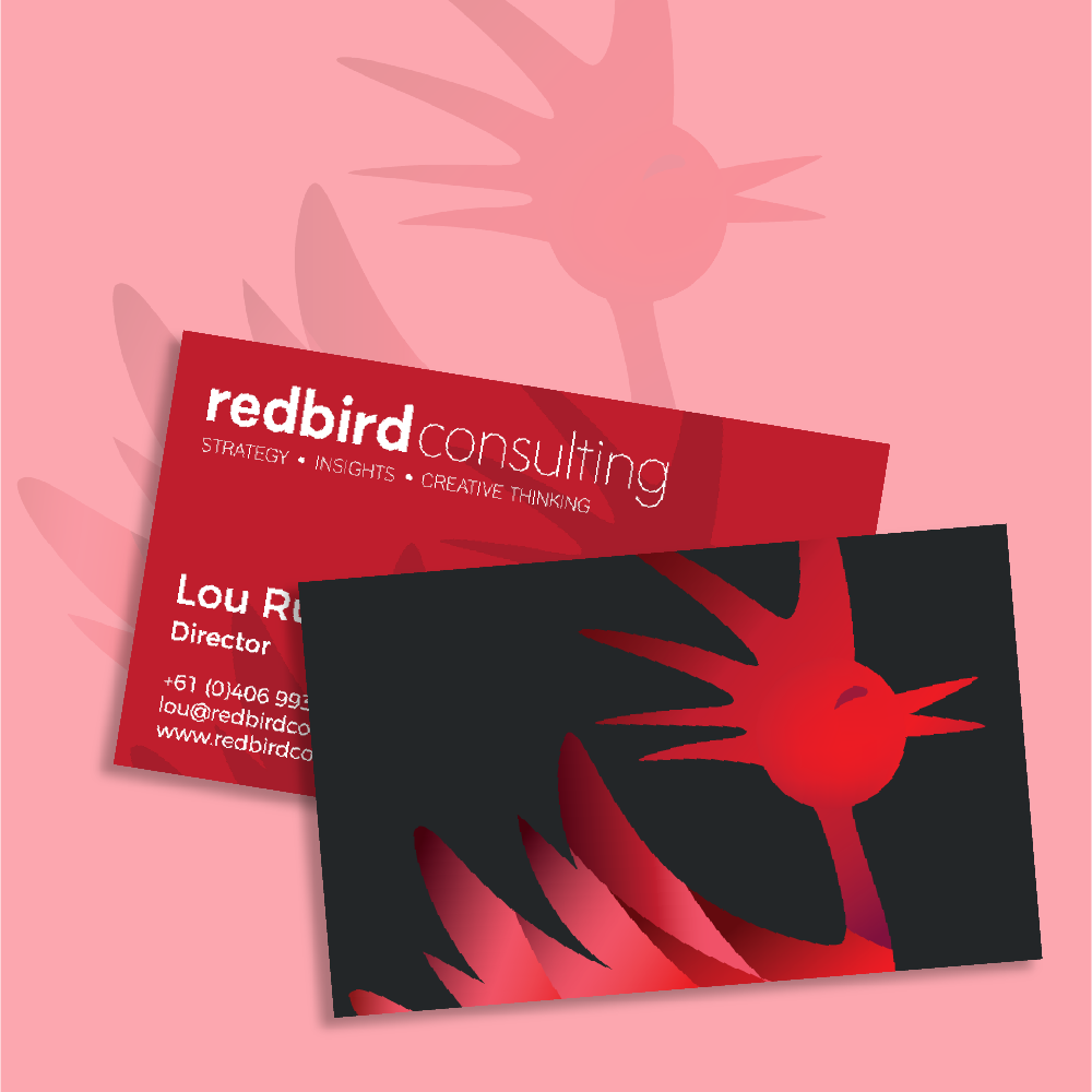 Front and back business card design featuring the Redbird emblem