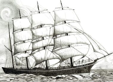 Garnet Hill - pen & ink drawing Ink drawing of the ship my great grandfather sailed on - Annette Abolins