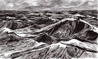 Seeking Refuge - pen & ink drawing Ink drawing describing the plight of fleeing war by boat - Annette Abolins