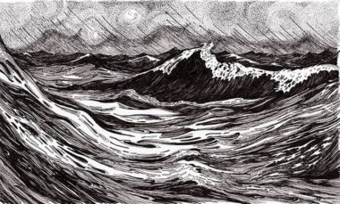 Stormy Waters - pen & ink drawing Ink drawing of ominous weather at sea - Annette Abolins