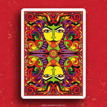 Red card back - two faces in red and yellow tones