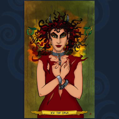 Artwork featuring the Devil card from Nine Lives Tarot
