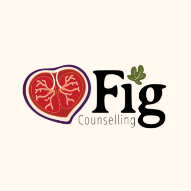 Logo design with illustrated red fig and typography