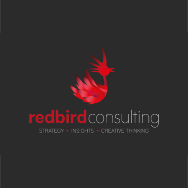 Logo design featuring a red bird and business name
