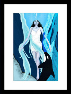 Surrounded by ocean and whales, she rises