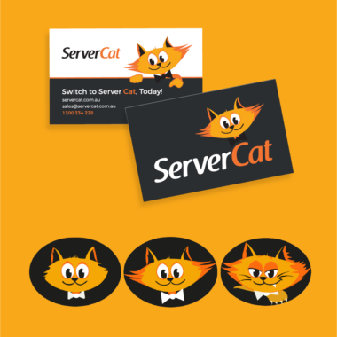 Business card design and character illustrations placed on warm yellow background