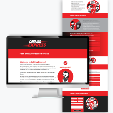 website design project based on strong red accents and friendly cartoons for a telco business