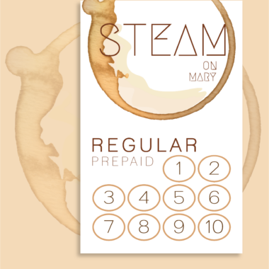 Loyalty card design featuring coffee business logo and counters to mark off coffees when purchased